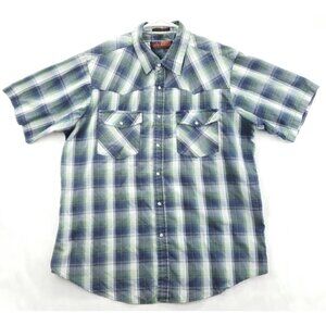 Canyon Guide Shirt Mens XL Blue White Western Pearl Snap Plaid Cotton Pockets
